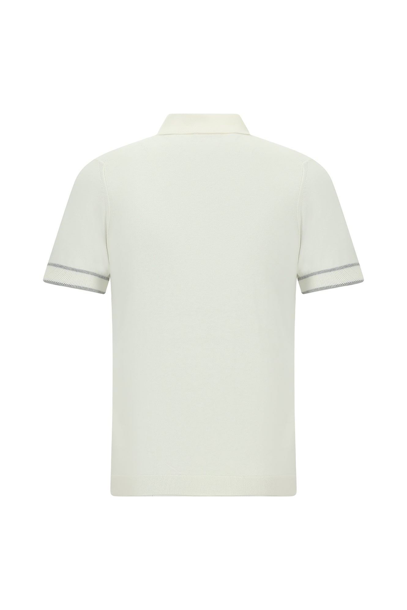 Ekru Regular Fit Fermuarlı Desenli Pamuklu Polo Yaka Triko T-shirt