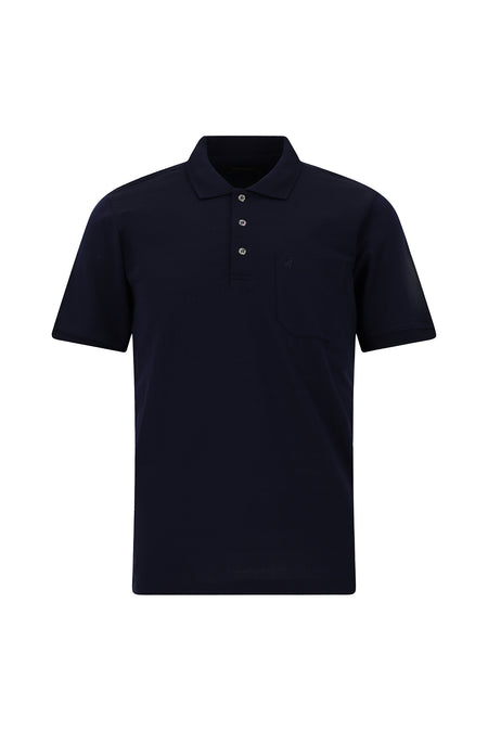 Açık Lacivert Regular Fit Desenli Nakışlı Cepli Merserize Pamuk Polo Yaka T-shirt