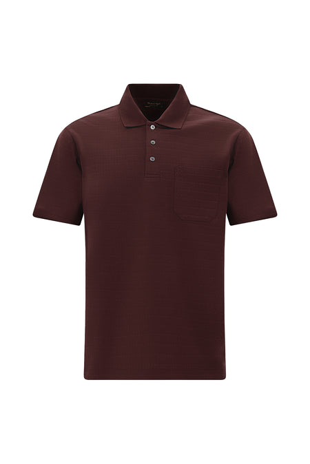 Koyu Bordo Regular Fit Desenli Nakışlı Cepli Merserize Pamuk Polo Yaka T-shirt