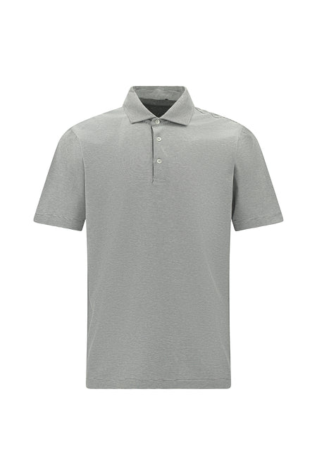 Orta Gri Regular Fit Çizgili Cepli Merserize Pamuk Polo Yaka T-shirt