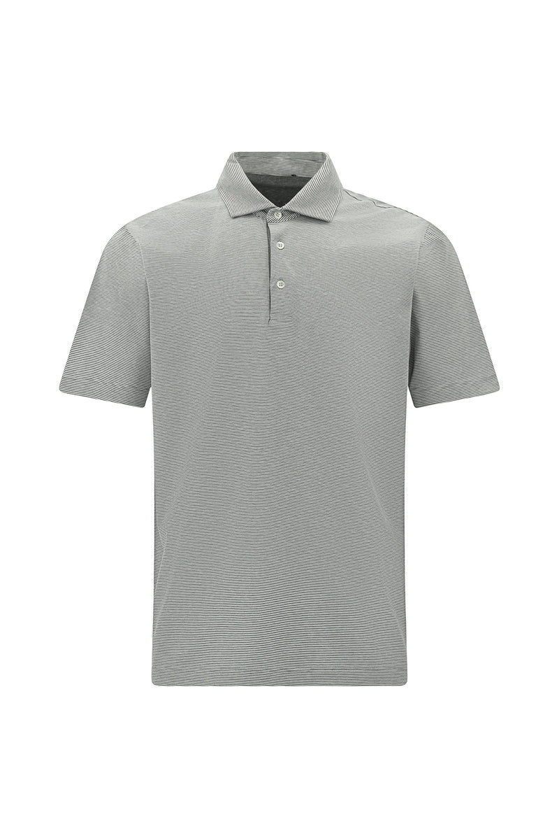 Orta Gri Regular Fit Çizgili Cepli Merserize Pamuk Polo Yaka T-shirt