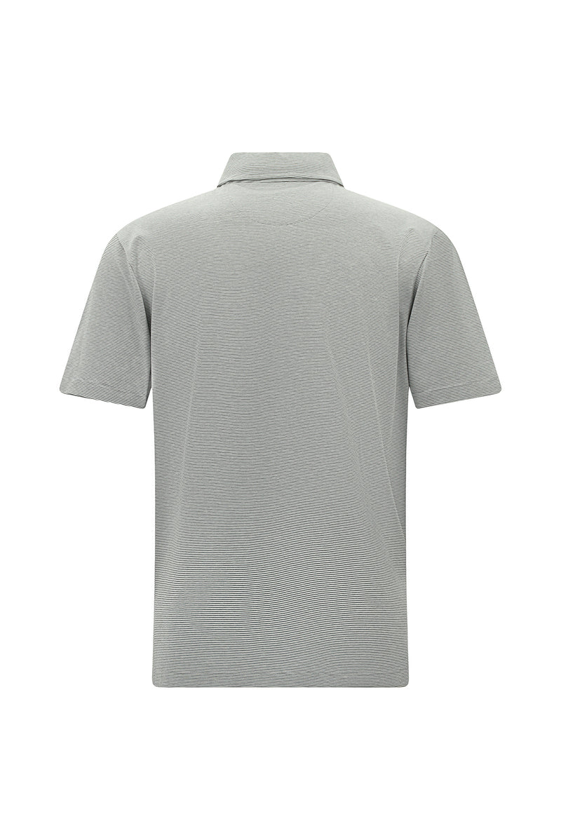 Orta Gri Regular Fit Çizgili Cepli Merserize Pamuk Polo Yaka T-shirt
