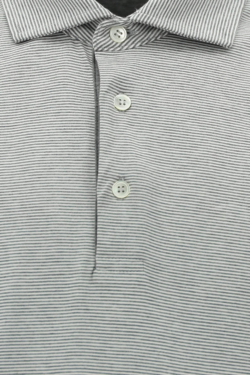 Orta Gri Regular Fit Çizgili Cepli Merserize Pamuk Polo Yaka T-shirt