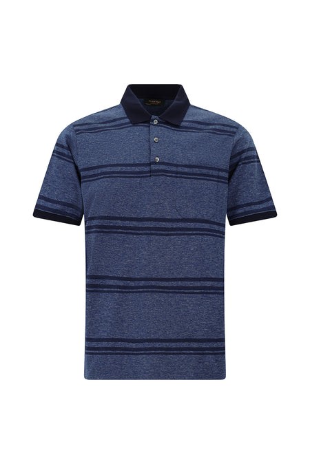 Açık Lacivert Regular Fit Çizgili Cepli Merserize Pamuk Polo Yaka T-shirt