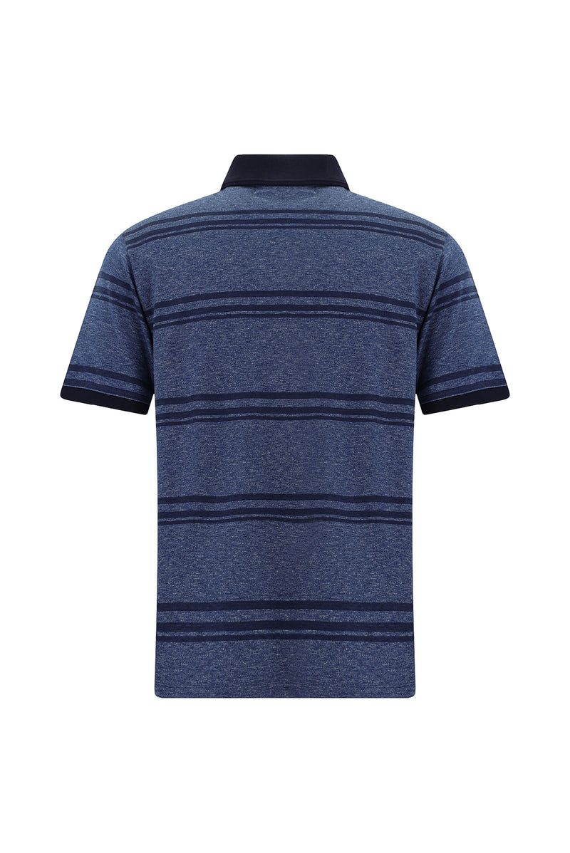 Açık Lacivert Regular Fit Çizgili Cepli Merserize Pamuk Polo Yaka T-shirt