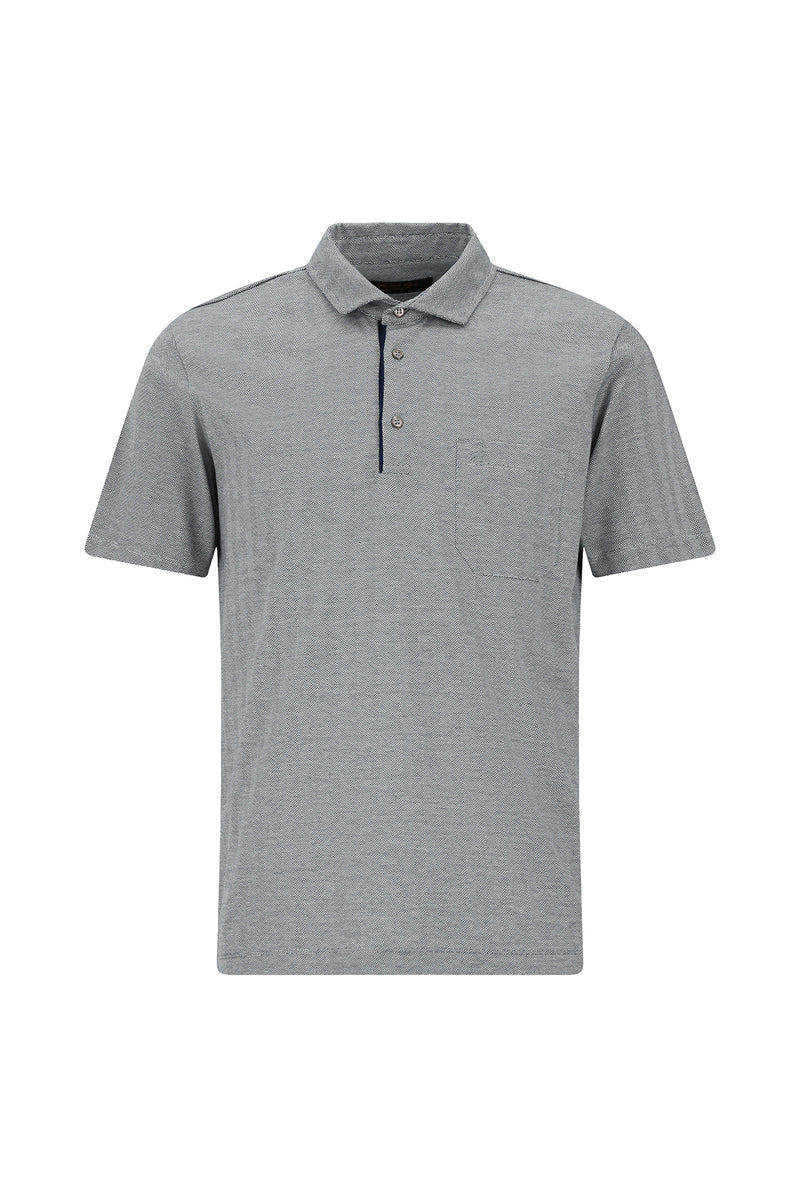 Orta Gri Regular Fit Çizgili Nakışlı Cepli Merserize Pamuk Polo Yaka T-shirt