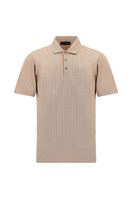 Taba Regular Fit Çizgili Nakışlı Cepli Merserize Pamuk Polo Yaka T-shirt