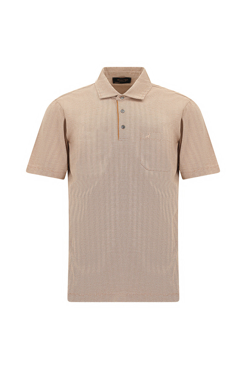 Taba Regular Fit Çizgili Nakışlı Cepli Merserize Pamuk Polo Yaka T-shirt
