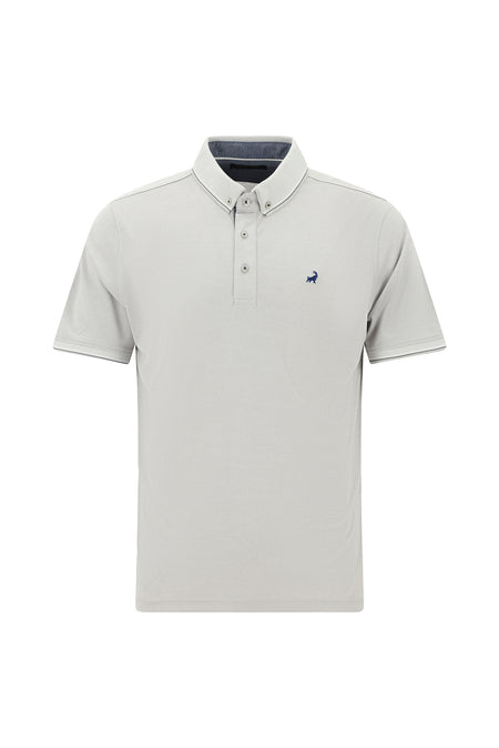 Orta Gri Regular Fit Desenli Nakışlı Pamuklu Polo Yaka T-shirt