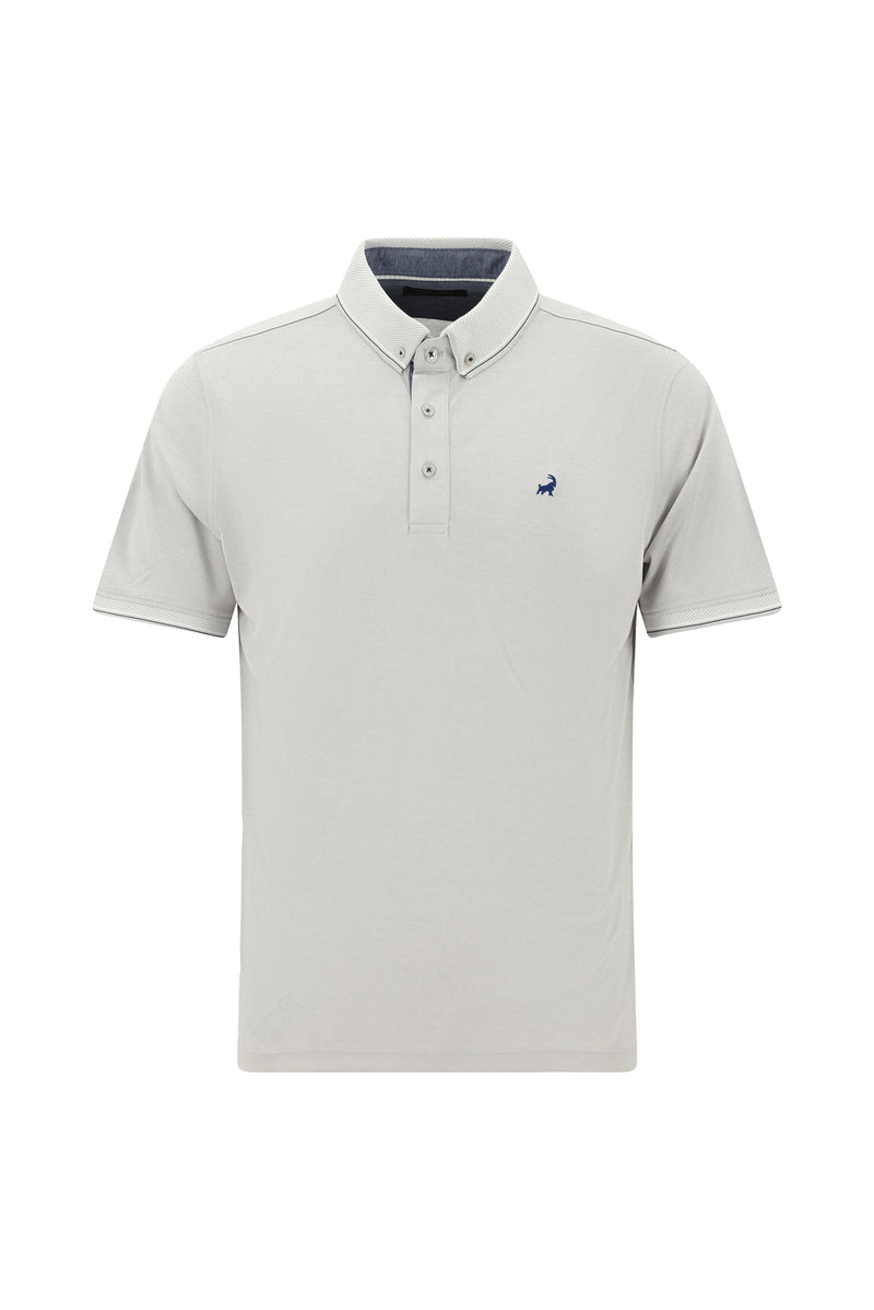 Orta Gri Regular Fit Desenli Nakışlı Pamuklu Polo Yaka T-shirt