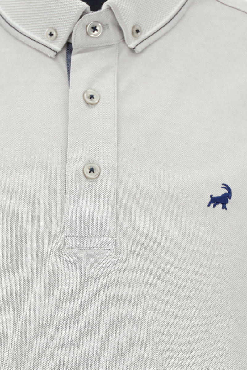 Orta Gri Regular Fit Desenli Nakışlı Pamuklu Polo Yaka T-shirt