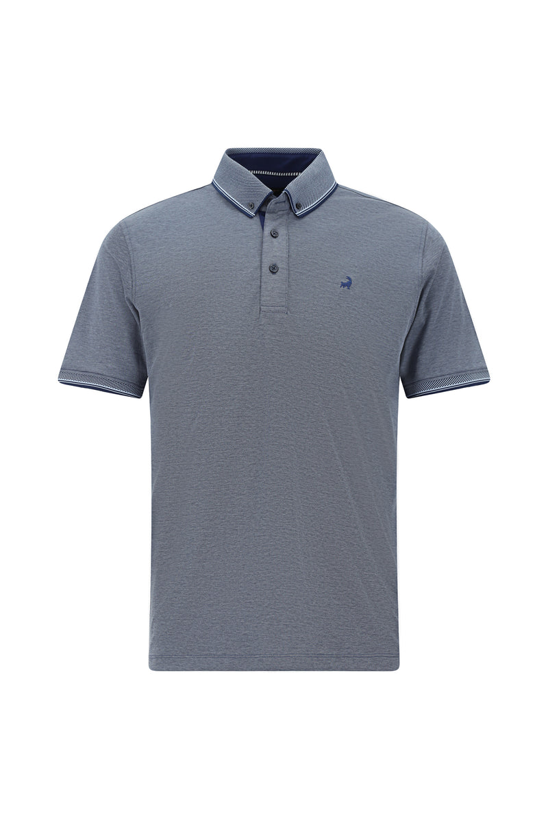 Koyu Lacivert Regular Fit Desenli Nakışlı Pamuklu Polo Yaka T-shirt