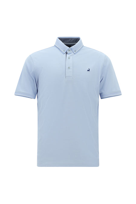 Açık Mavi Regular Fit Desenli Nakışlı Pamuklu Polo Yaka T-shirt