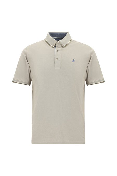 Orta Kahve Regular Fit Desenli Nakışlı Pamuklu Polo Yaka T-shirt