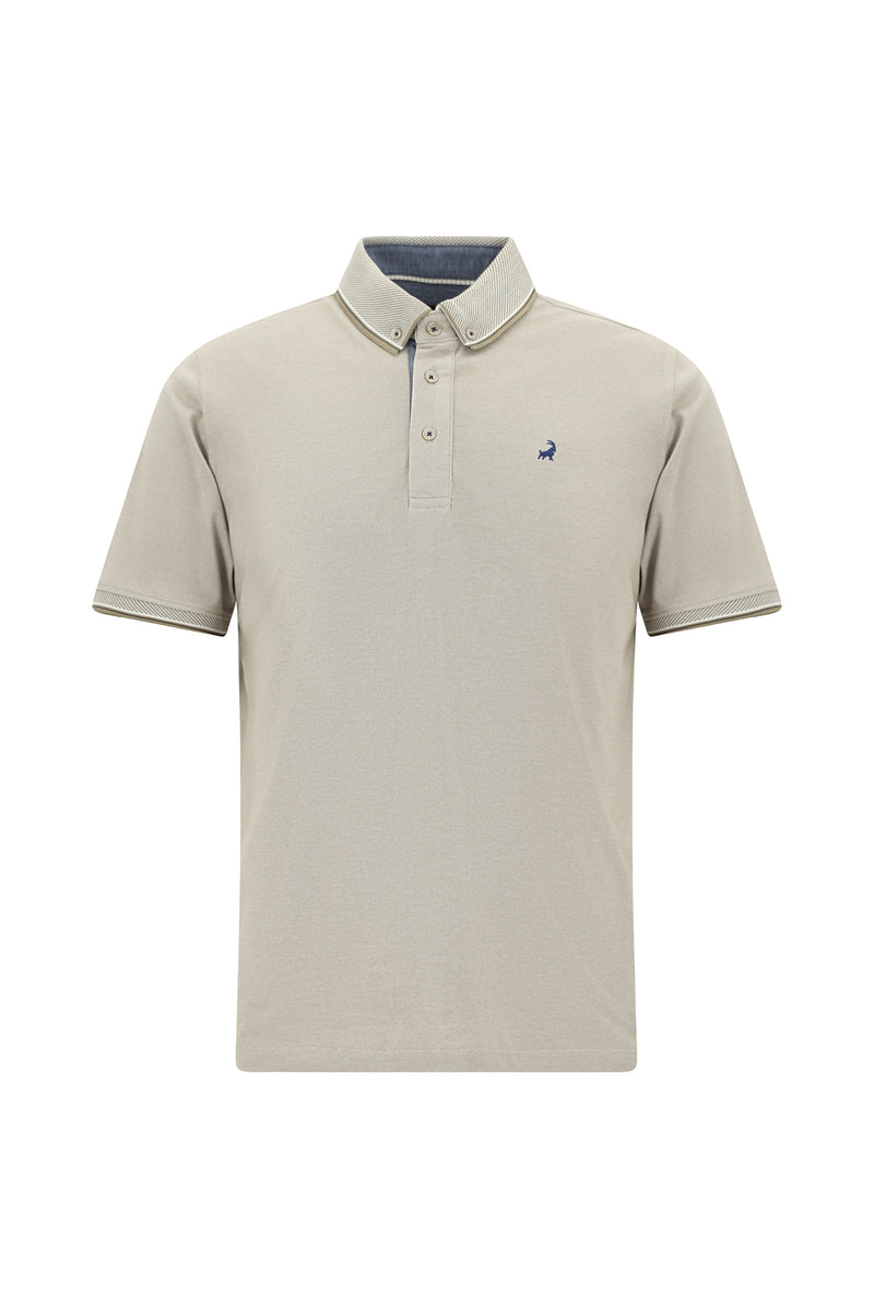 Orta Kahve Regular Fit Desenli Nakışlı Pamuklu Polo Yaka T-shirt