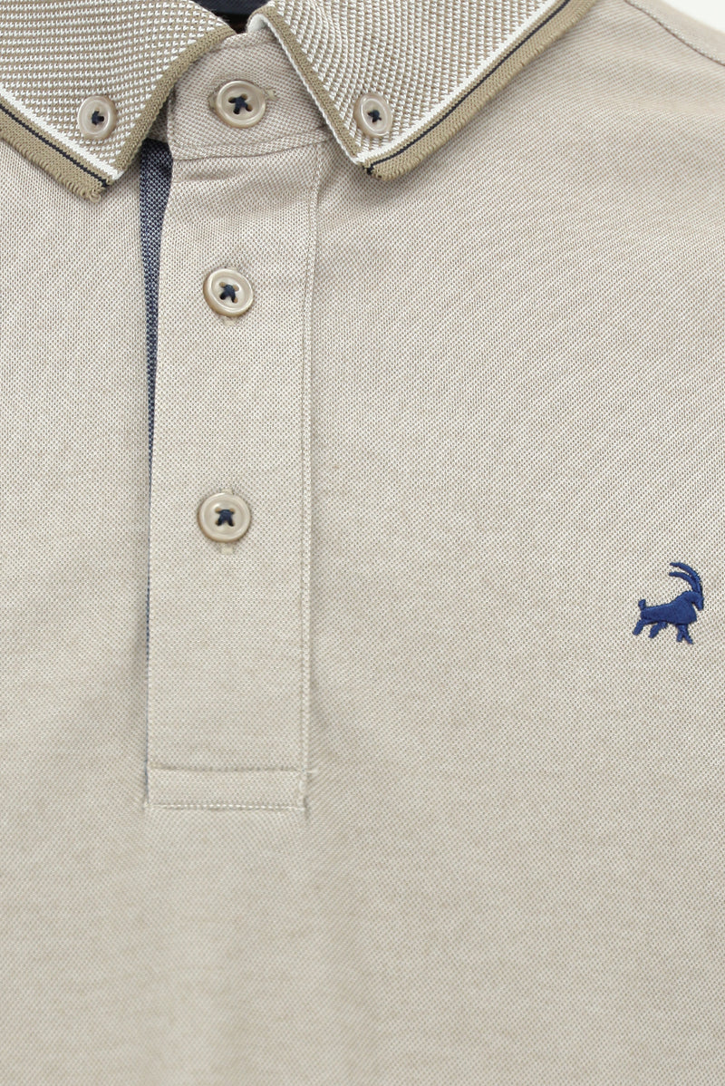 Orta Kahve Regular Fit Desenli Nakışlı Pamuklu Polo Yaka T-shirt