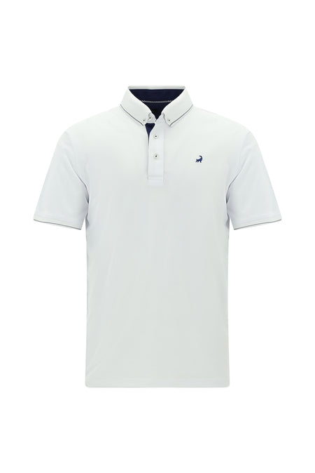 Beyaz Regular Fit Desenli Nakışlı Pamuklu Polo Yaka T-shirt