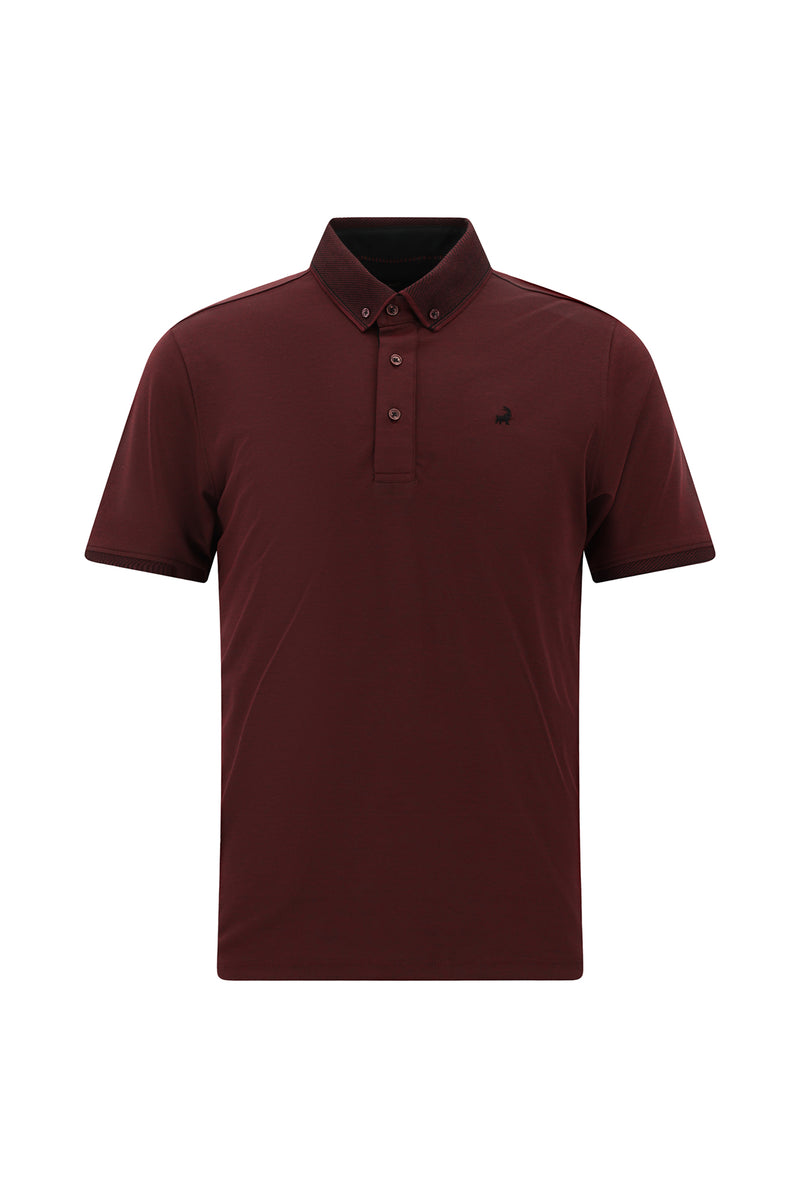 Koyu Bordo Regular Fit Desenli Nakışlı Pamuklu Polo Yaka T-shirt
