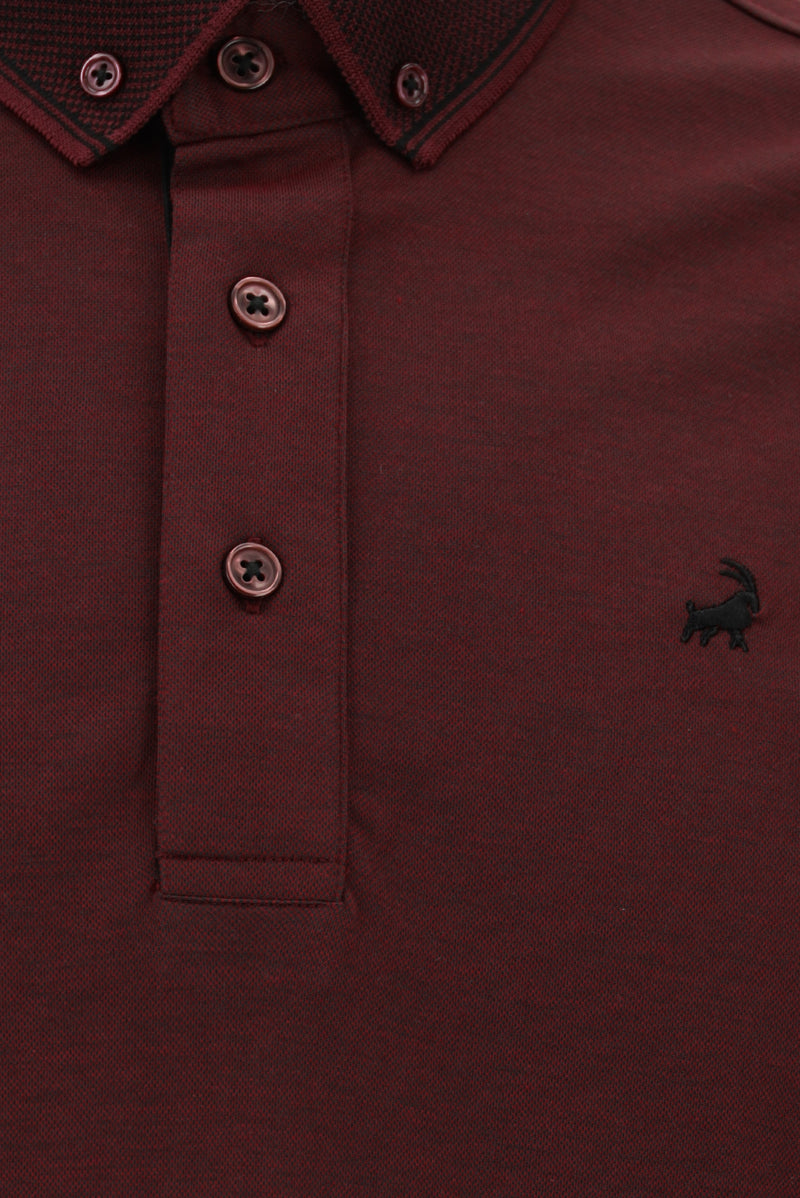 Koyu Bordo Regular Fit Desenli Nakışlı Pamuklu Polo Yaka T-shirt