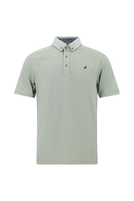 Çimen Yeşili Regular Fit Desenli Nakışlı Pamuklu Polo Yaka T-shirt