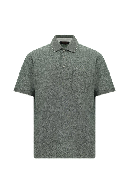 Orta Haki Regular Fit Çizgili Merserize Pamuklu Keten Polo Yaka T-shirt