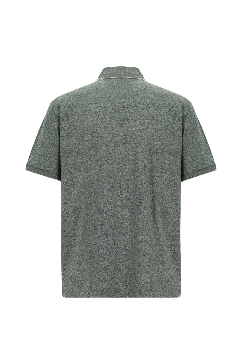 Orta Haki Regular Fit Çizgili Merserize Pamuklu Keten Polo Yaka T-shirt