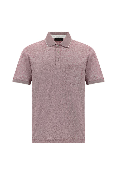 Açık Bordo Regular Fit Çizgili Merserize Pamuklu Keten Polo Yaka T-shirt