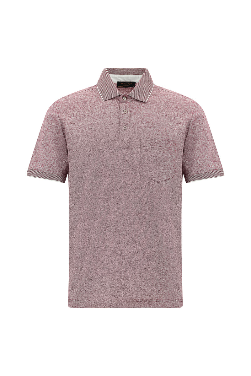 Açık Bordo Regular Fit Çizgili Merserize Pamuklu Keten Polo Yaka T-shirt