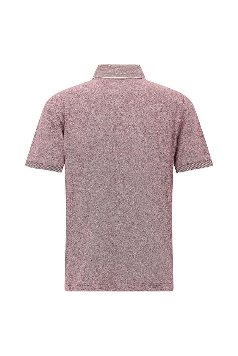 Açık Bordo Regular Fit Çizgili Merserize Pamuklu Keten Polo Yaka T-shirt