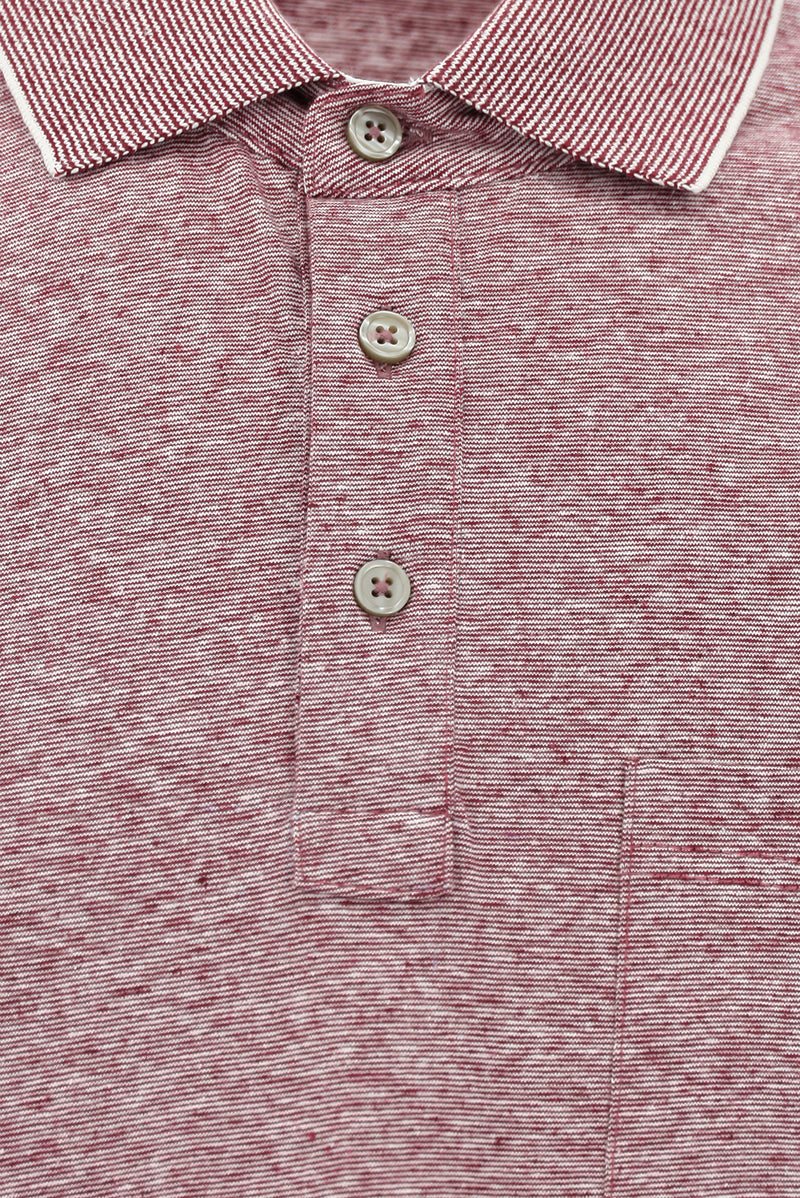 Açık Bordo Regular Fit Çizgili Merserize Pamuklu Keten Polo Yaka T-shirt