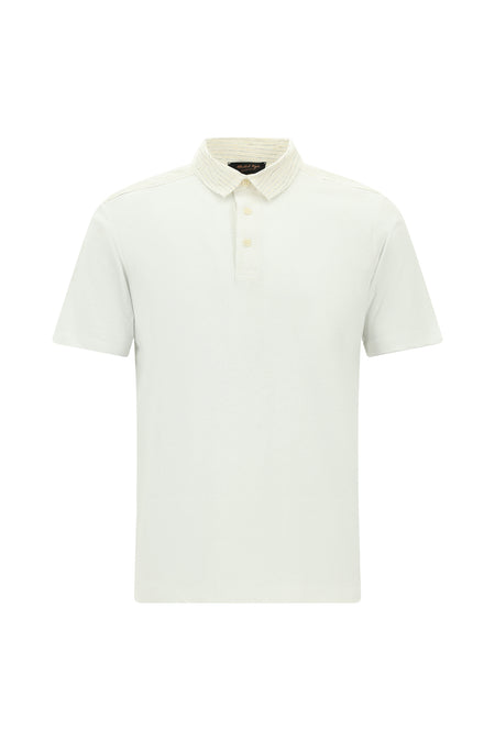 Beyaz Regular Fit Pamuklu Keten Polo Yaka T-shirt