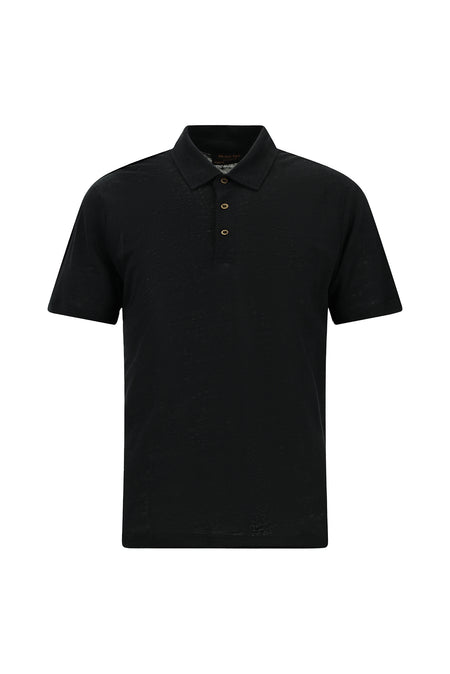 Siyah Regular Fit Keten Polo Yaka T-shirt