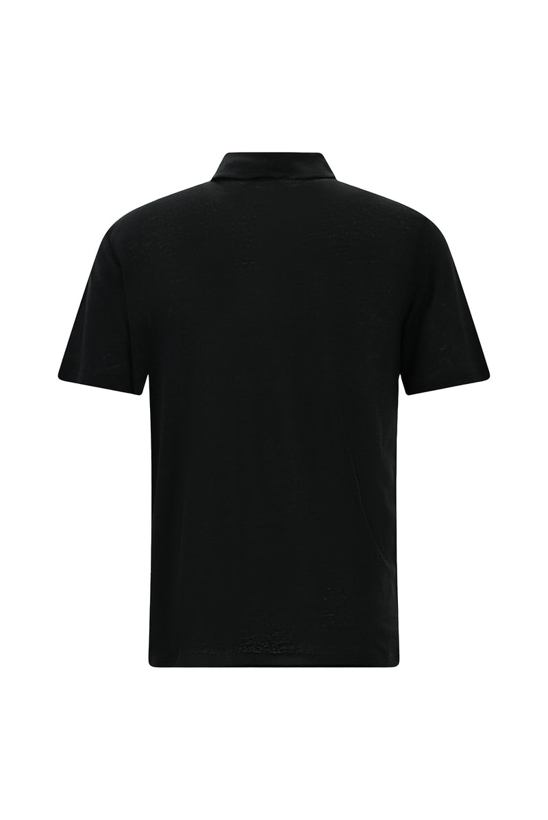 Siyah Regular Fit Keten Polo Yaka T-shirt