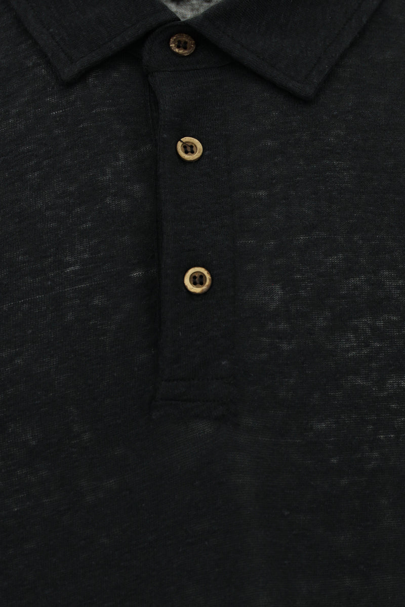 Siyah Regular Fit Keten Polo Yaka T-shirt