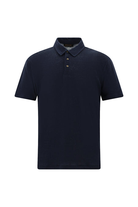 Koyu Lacivert Regular Fit Keten Polo Yaka T-shirt