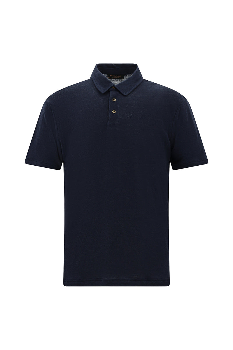 Koyu Lacivert Regular Fit Keten Polo Yaka T-shirt