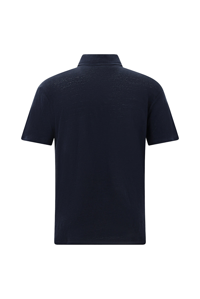 Koyu Lacivert Regular Fit Keten Polo Yaka T-shirt