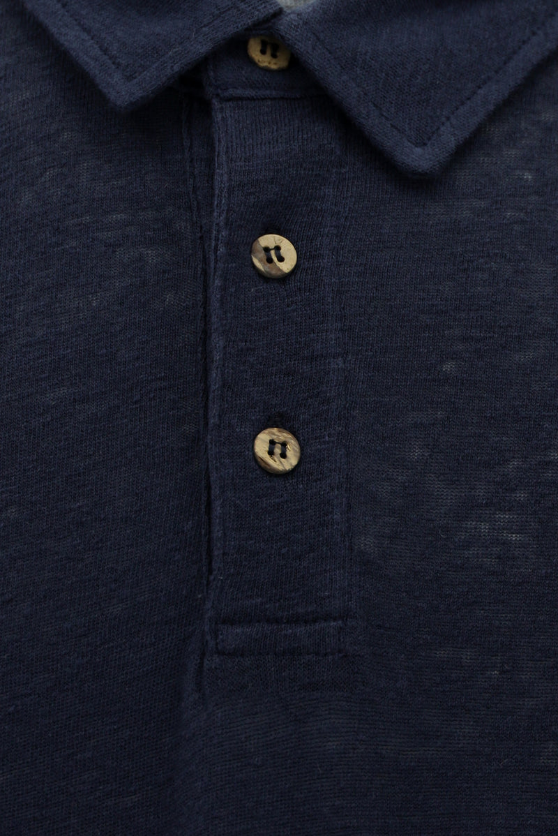 Koyu Lacivert Regular Fit Keten Polo Yaka T-shirt