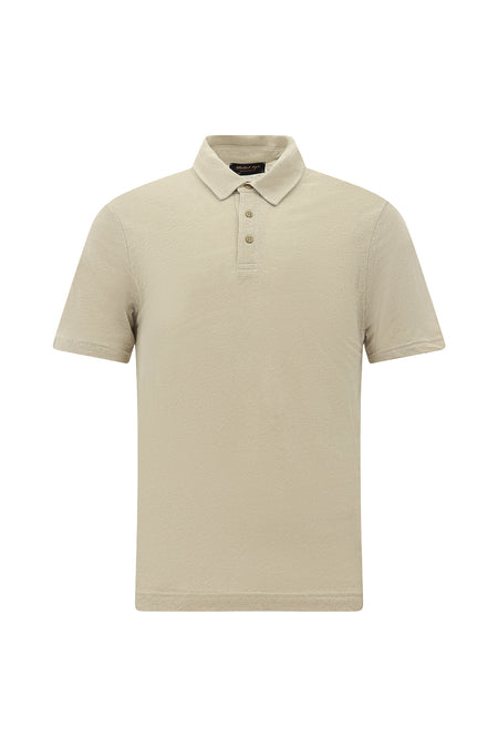 Orta Bej Regular Fit Keten Polo Yaka T-shirt