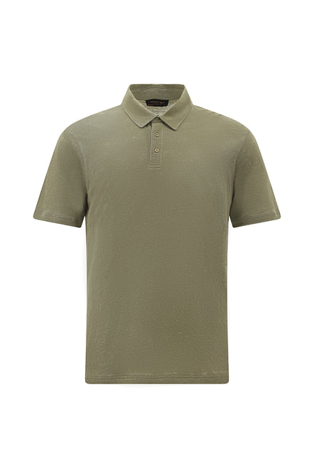 Orta Haki Regular Fit Keten Polo Yaka T-shirt