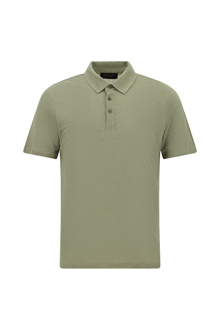 Orta Haki Regular Fit Keten Polo Yaka T-shirt