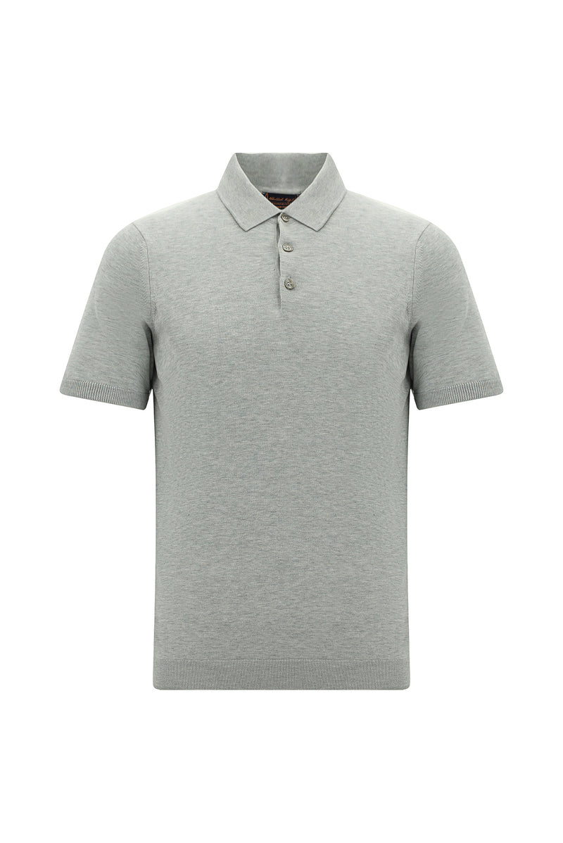 Orta Gri Melanj Slim Fit Dar Kesim Pamuklu Polo Yaka T-shirt