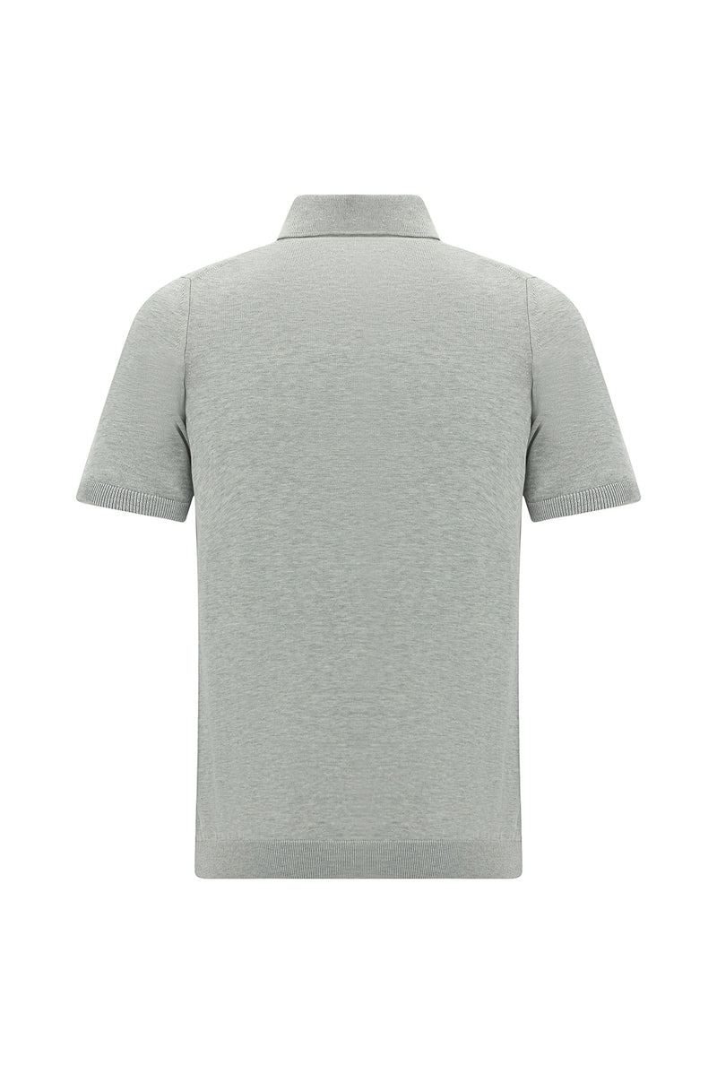 Orta Gri Melanj Slim Fit Dar Kesim Pamuklu Polo Yaka T-shirt