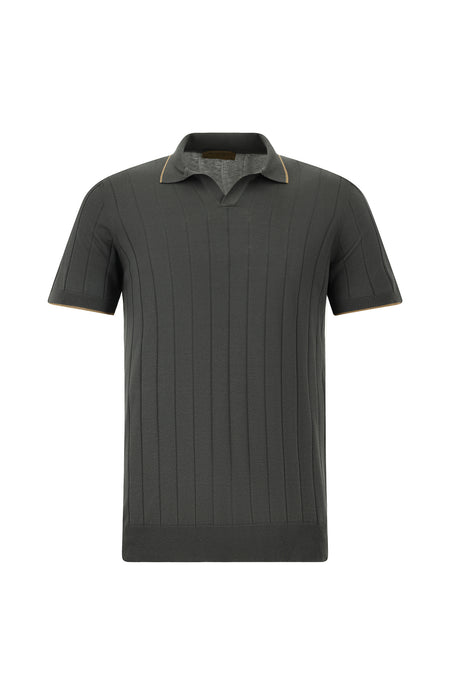 Siyah Slim Fit Dar Kesim Çizgili İtalyan Triko Polo T-shirt