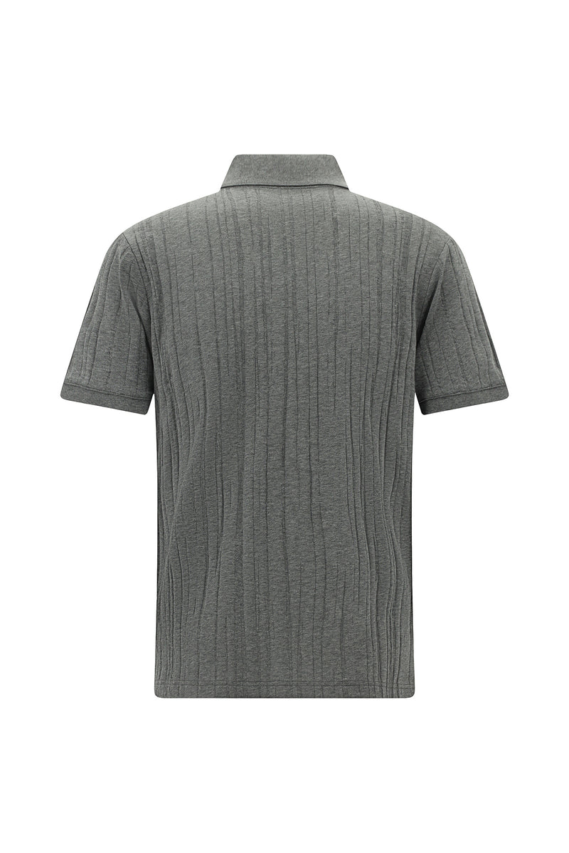 Orta Gri Melanj Slim Fit Dar Kesim Merserize Pamuk Desenli Polo Yaka T-shirt