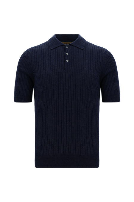 Koyu Lacivert Slim Fit Dar Kesim Merserize Pamuk Desenli Polo Yaka T-shirt