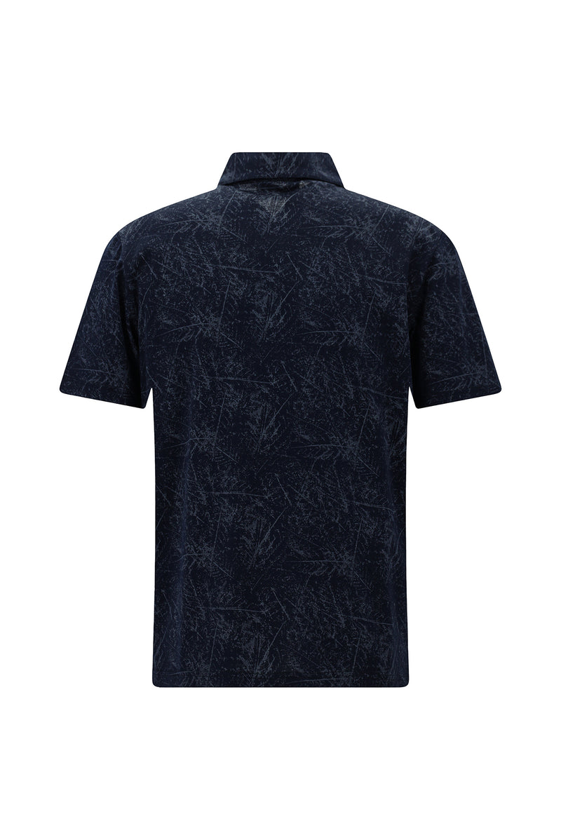 Koyu Lacivert Slim Fit Dar Kesim Baskılı Merserize Pamuk Polo Yaka T-shirt
