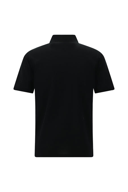 Siyah Slim Fit Dar Kesim Fermuarlı Nakışlı Merserize Pamuk Polo Yaka T-shirt