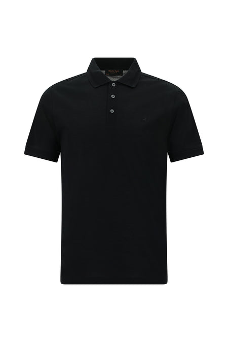 Siyah Slim Fit Dar Kesim Nakışlı Merserize Pamuk Polo Yaka T-shirt