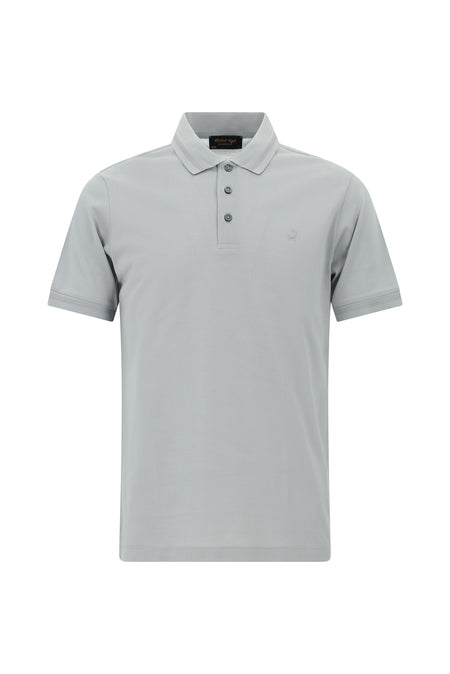 Orta Gri Slim Fit Dar Kesim Nakışlı Merserize Pamuk Polo Yaka T-shirt
